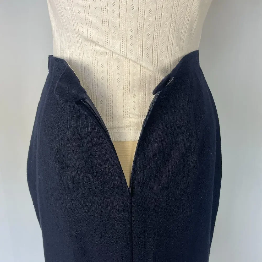 Vintage Midi Skirt Size 10 Navy Blue Minimal Secretary Retro High Rise 80s 90s
